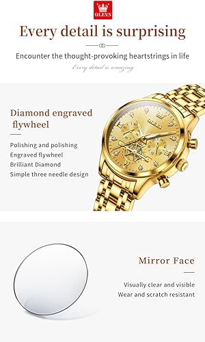 Miniatura 4 de OLEVS Reloj multifuncional de dos tonos para mujer, reloj analógico de cuarzo para mujer, de acero inoxidable, resistente al agua, con diamantes