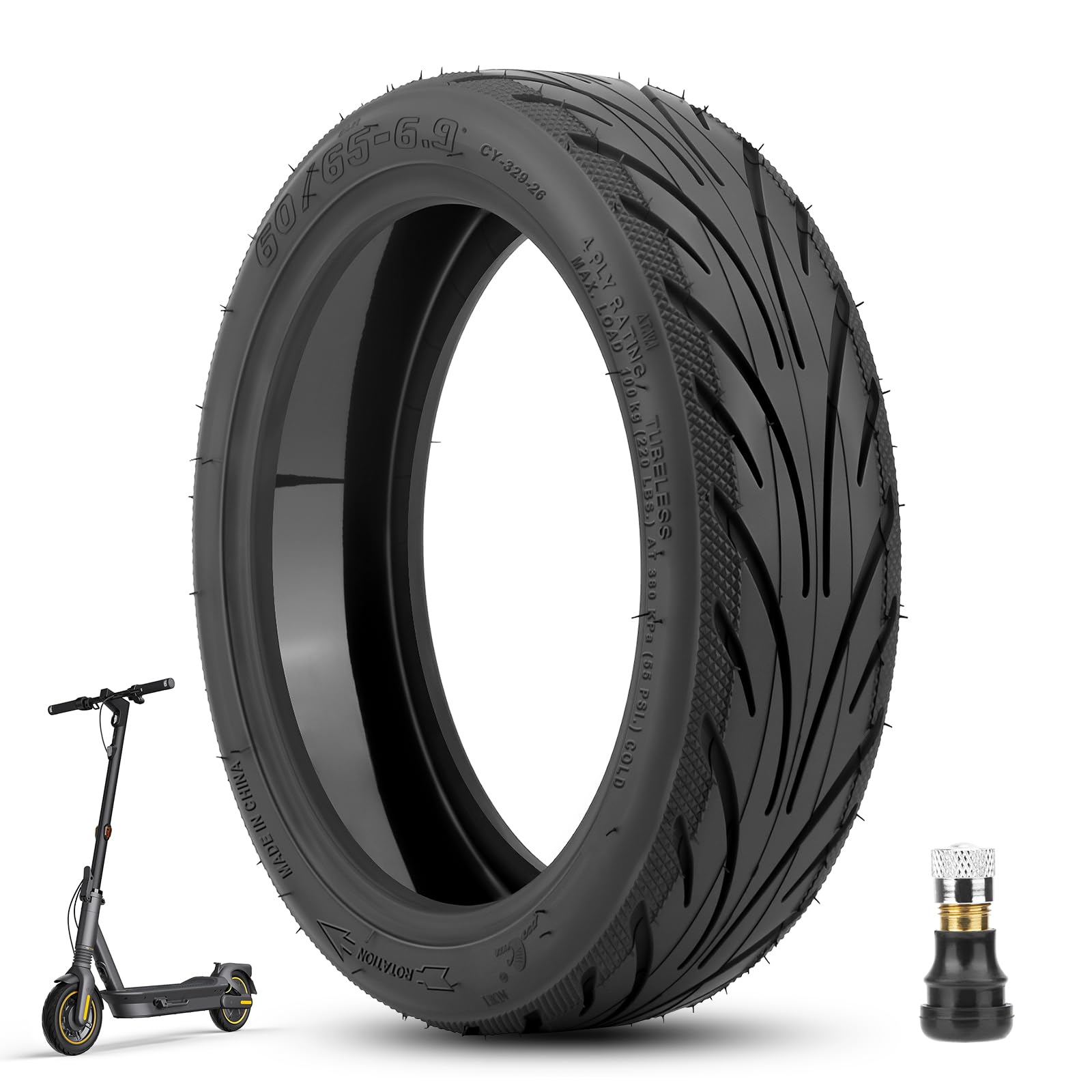 Pneu Tubeless 60/65-6.9 Auto-Réparant pour Ninebot Max G2 Trottinette Electrique, Pneu Sans Chambre à Air 10 Pouces 60/65-6.9 avec Valve, Anti-Crevaison & Anti-Usure & Anti-Dérapant, 1PCS