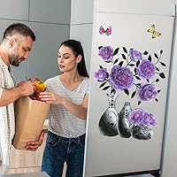 Vista 5 de Supzone Calcomanías de pared de flores estéreos en 3D para florero – Calcomanía floral de superposición morada – Arte impermeable extraíble
