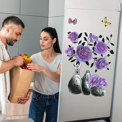 Miniatura 5 de Supzone Calcomanías de pared de flores estéreos en 3D para florero  Calcomanía floral de superposición morada  Arte impermeable extraíble para