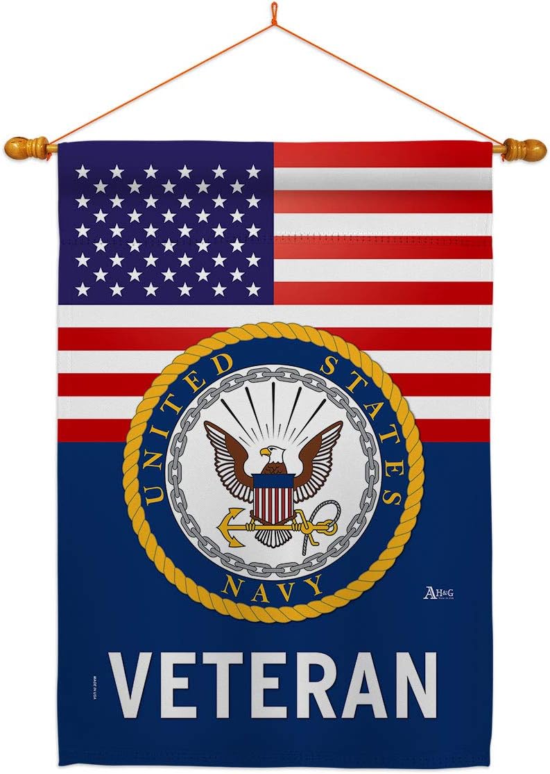 US Navy Veteran House Flag - Dowel Set Armed Forces USN Seabee United State American Military Retire Official - Decoration Banner Small Garden Yard Gift Double-Sided Made in USA 28 X 40