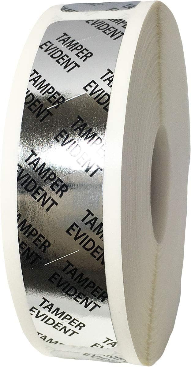 Tamper Evident Labels Large Metallic Silver with Black Ink 0.75 x 3.5 Inch Rectangles 500 Adhesive Stickers