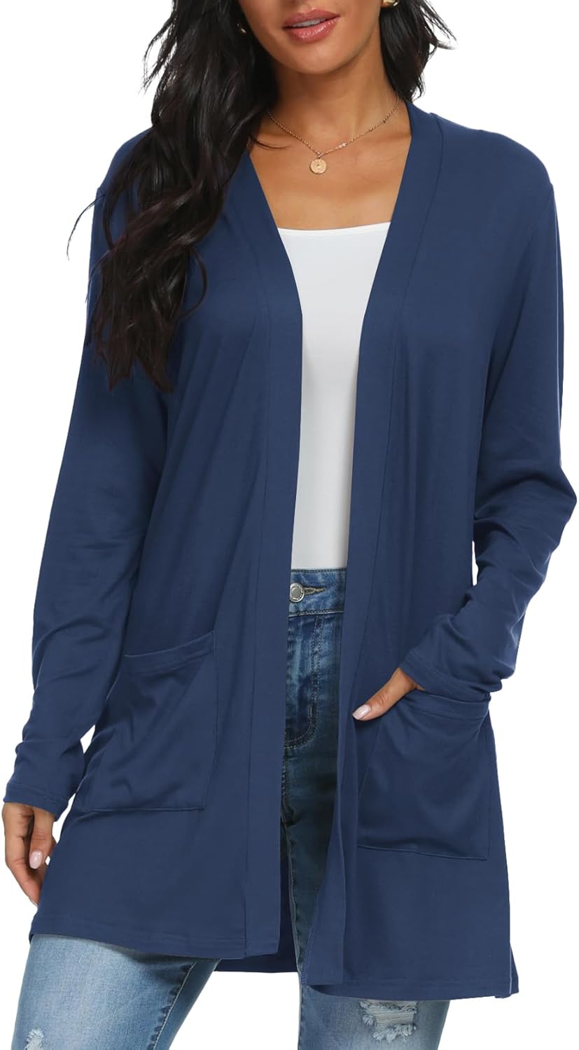 Womens Casual Lightweight with Pocketes Long Sleeve Open Front Cardigan - Image 3