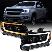 Ronnin - Fits 2015-2022 Chevy Colorado LED Tube Switchback Sequential Turn Signal Lights + Animated Startup Effect Projector Headlights Assembly Pair | Black