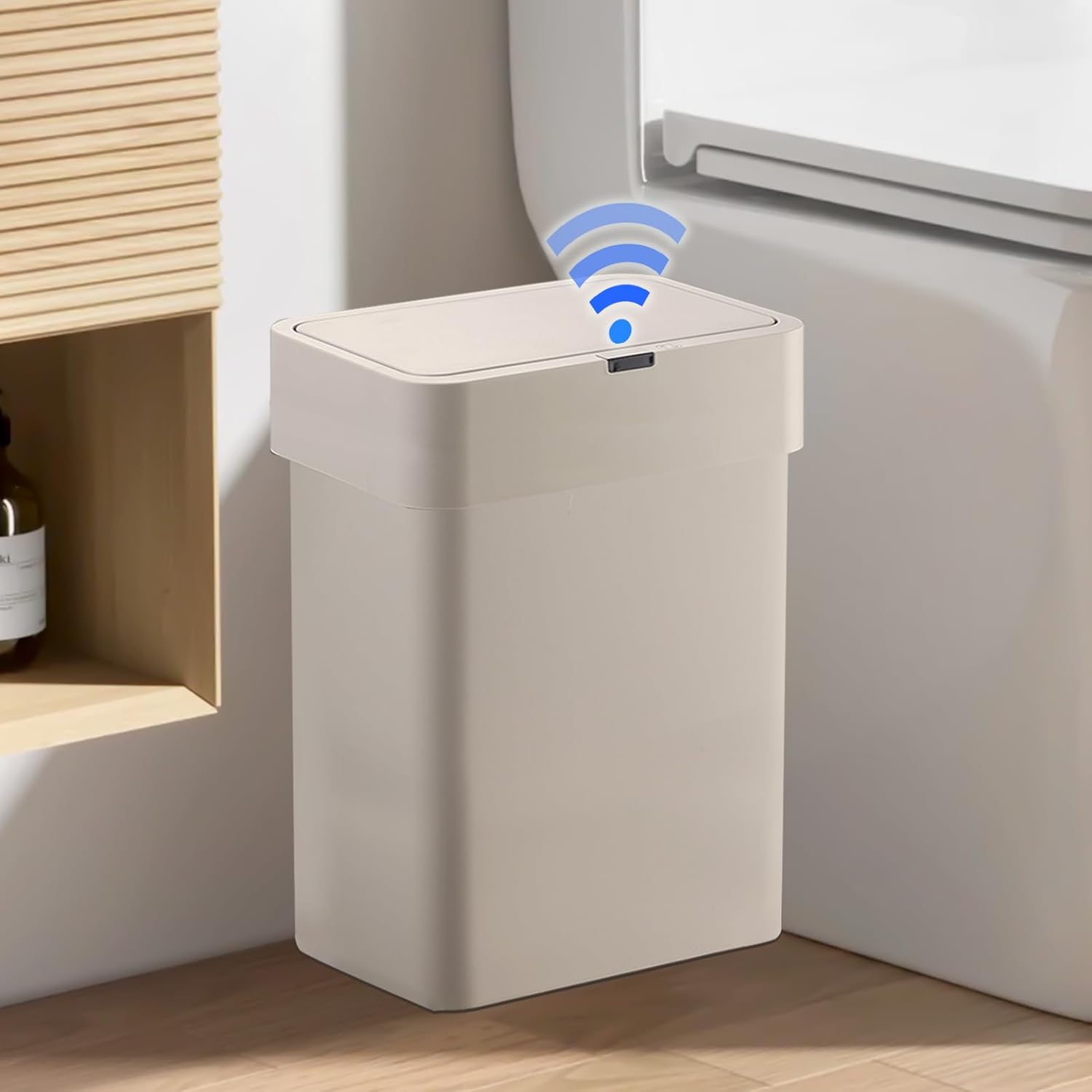 Slim Sensor Trash Can with Lid 2.5 Gallon Bathroom Garbage Can with Lid, 9.5 Liter Automatic Motion Sensor Dustbin, Small Plastic Trash Bin, Waterproof Skinny Garbage Bin for Narrow Spaces Grey