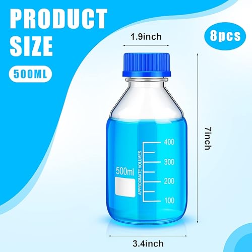 Miniatura 2 de Irenare Botellas de almacenamiento de medios, vidrio de borosilicato, botella redonda graduada científica con tapa de rosca azul Gl45 para líquidos