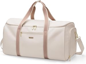 2 in 1 Convertible Suit Travel Duffel Bag for Women, Garment Bags for Travel, Stylish Carry On Duffle Bag with Shoulder Strap and Shoes Compartment (Creamy-White)