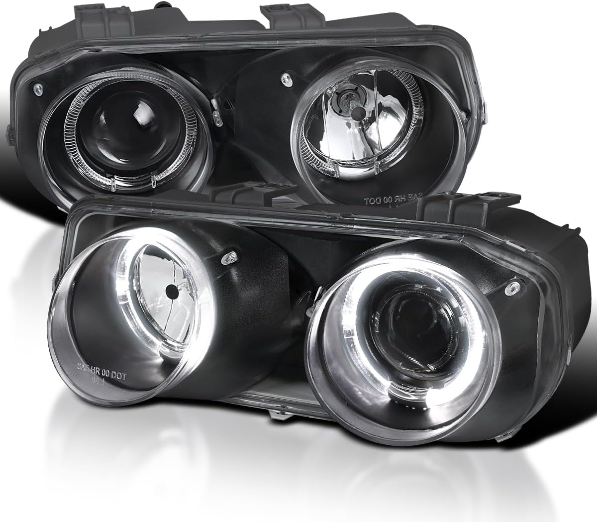 SPEC-D TUNING Black Halo Projector Headlights Compatible with 1994-1997 Acura Integra 2Dr/4Dr, Left + Right Pair Headlamps Assembly