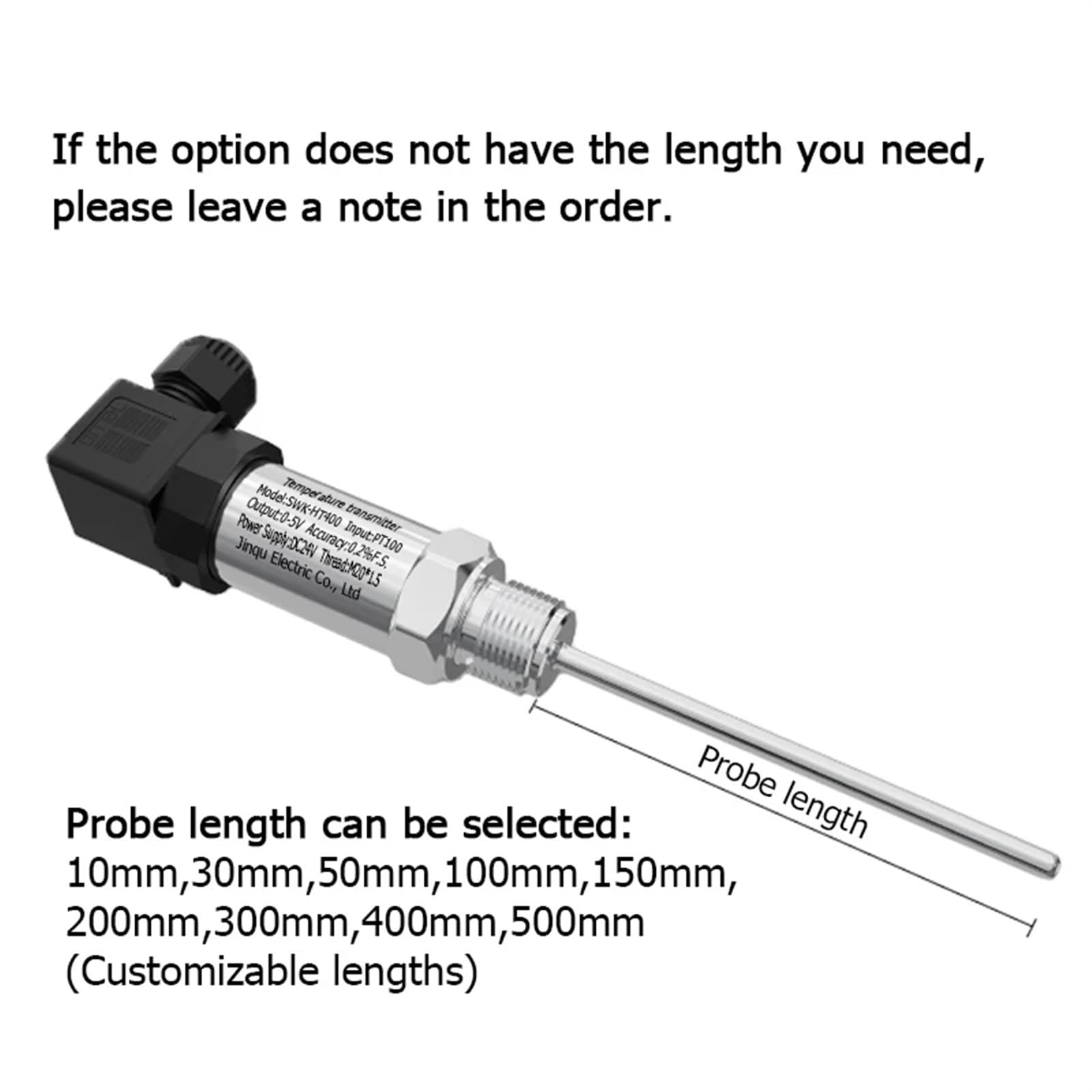 1 sztuk Przetwornik temperatury PT100 Termistor Przetwornik Temperatury 0-5V Wyjście 24VDC Inteligentny Czujnik Temperatury (ATS320DC, 150mm)