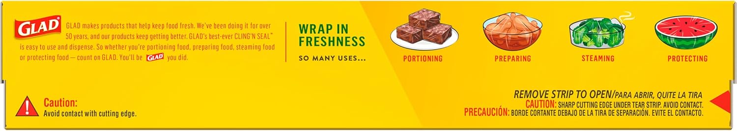 Glad Cling ‘N Seal Plastic Food Wrap, 200 Square Foot Roll, Pack of 12, Pack May Vary