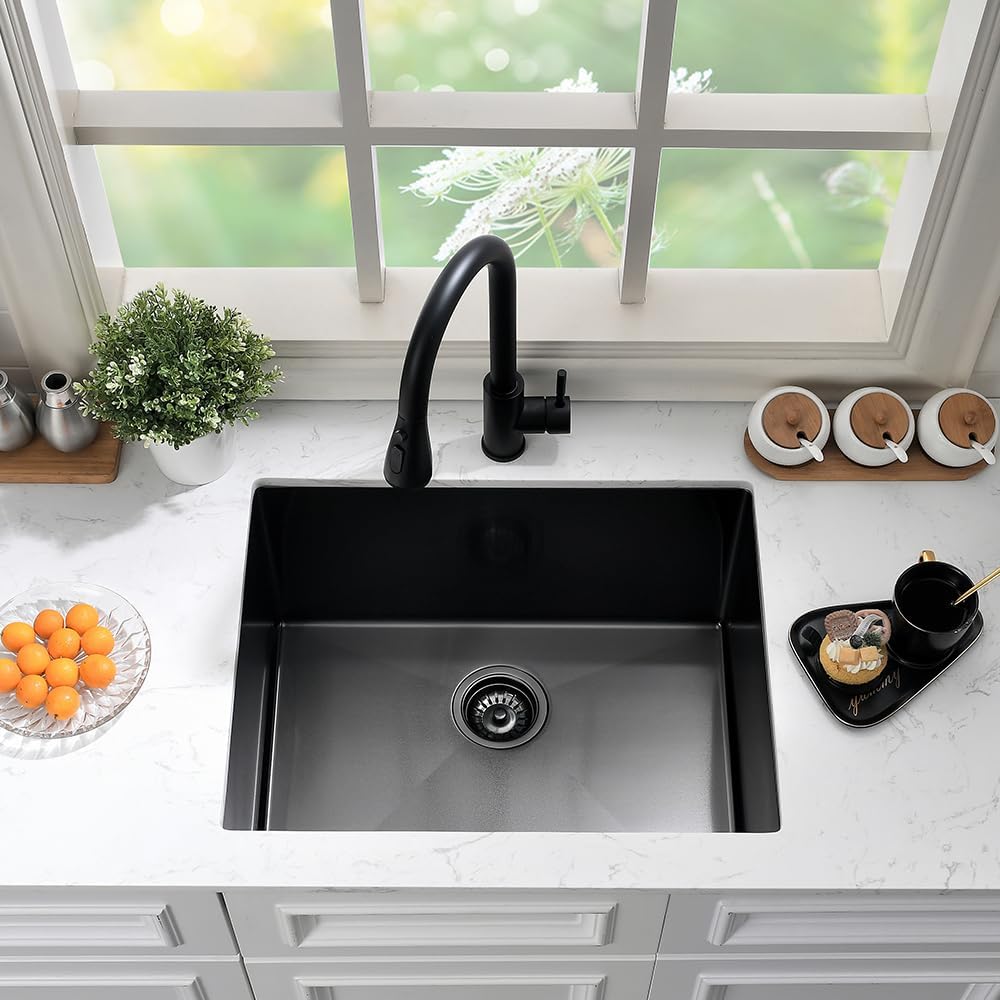 Black Stainless Steel Utility Sink Undermount-Hovheir 21"x18"x12" Matte Black Stainless Steel Laundry Sink Undermount Laundry Room Sink 16 Gauge Single Bowl Deep Kitchen Sink Outdoor Sinks