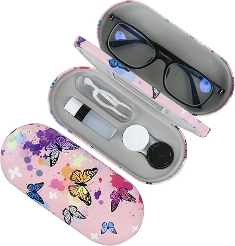 Miniatura 19 de Estuche 2 en 1 para Lentes de Contacto y Anteojos para Mujeres, Hombres y Niños, Estuche Duro Portátil de Doble Cara para Anteojos de Viaje con