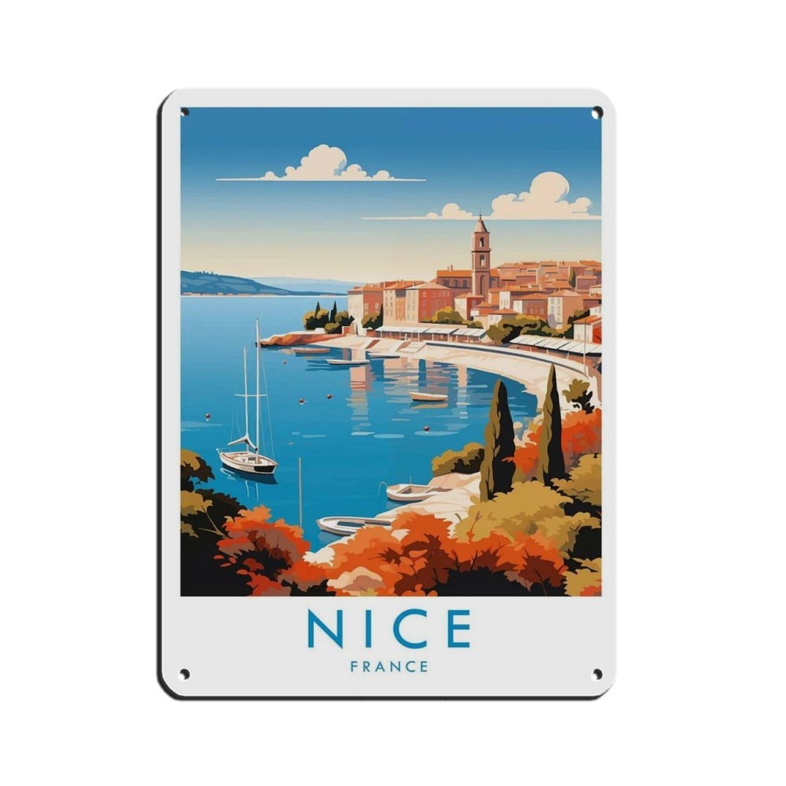 Nice Travel Poster, France（32） Retro Poster Metal Tin Sign Chic Art Retro Iron Painting Bar People Cave Cafe Family Garage Poster Wall Decoration 12x16inch(30x40cm)