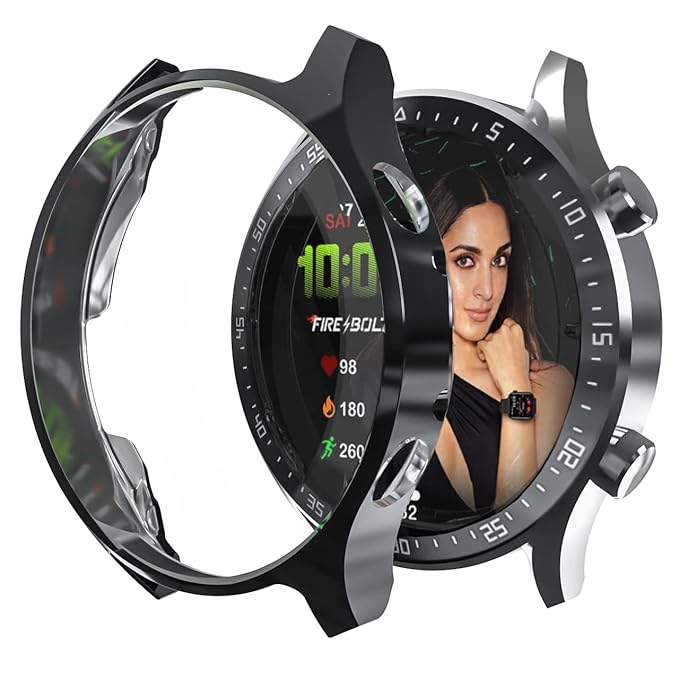 Sounce Protective Case Cover Compatible Fire-Bolt Talk 2 Protective Case Pet Hd Clear Ultra-Thin Cover with Unbreakable Screen Guard-(Black) Smartwatches