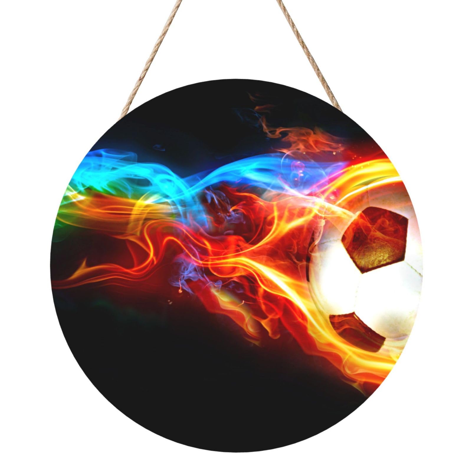 InOmak Soccer Printed, Round Wood Panel Painting 12 in, Wall Hanging Painting For Home