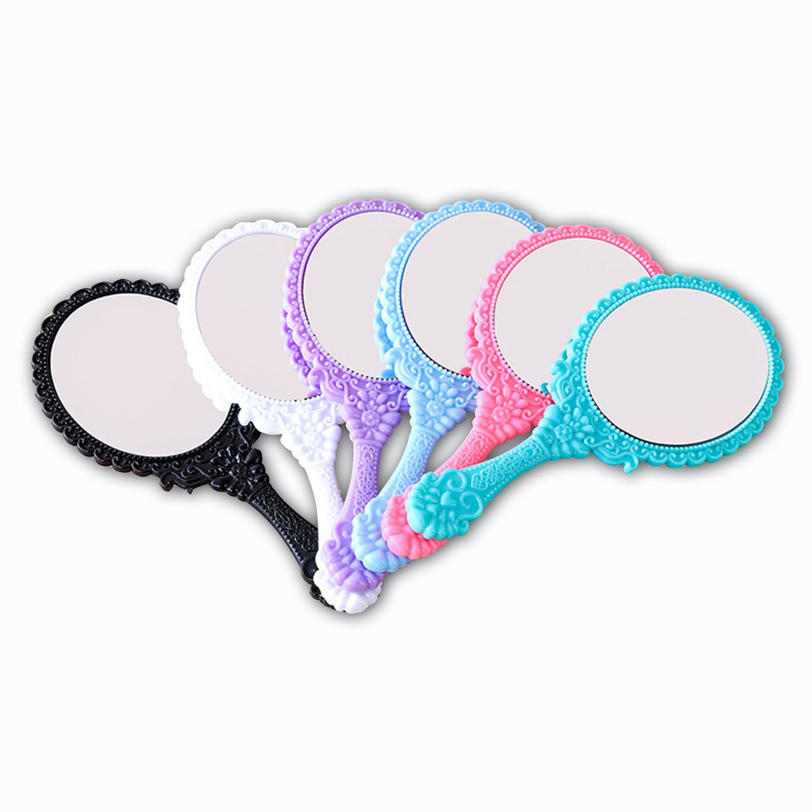 6PCS Specchietti Trucco con Manico per Viaggi Specchi Cosmetici Portatili, Casa e Campeggio - Colori Vivaci e Resistenti - 7 Pollici Lungo