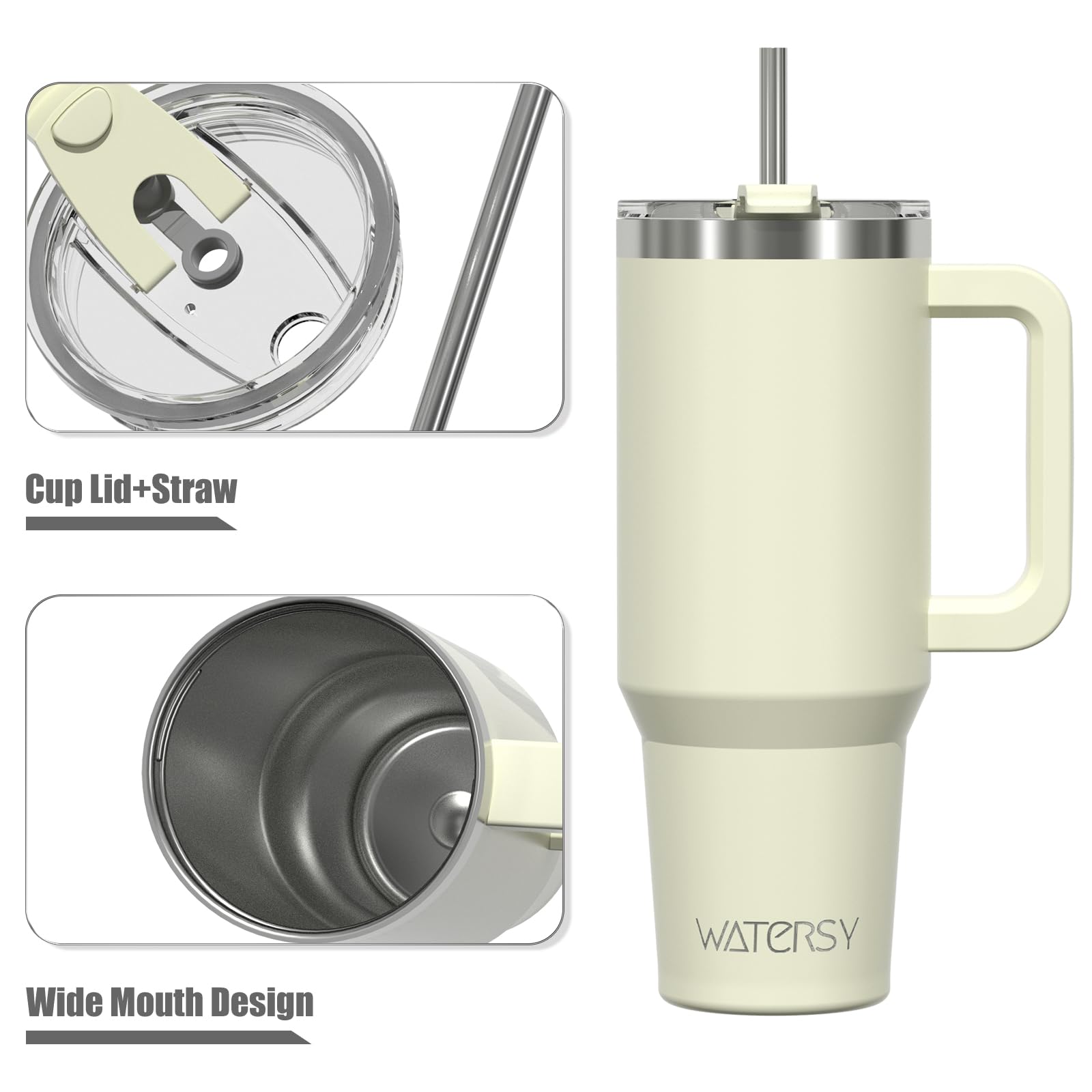 WATERSY Travel Mug Coffee Cup 40oz Tumbler Straw Lid and Handle - Image 3