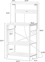 Vista 7 de SUPERJARE - Estante de cocina con toma de corriente de 4 niveles, soporte de microondas de cocina con 6 ganchos en forma de S, estante de Blanco