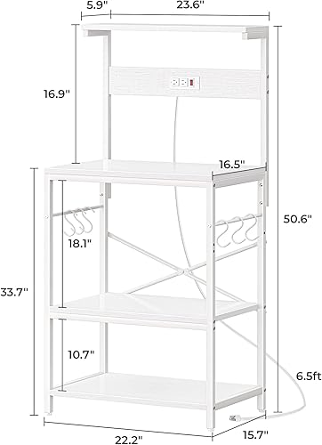 Miniatura 7 de SUPERJARE Estante para hornear de cocina con toma de corriente, mesa de café de 4 niveles, soporte de microondas de cocina con 6 ganchos en forma de