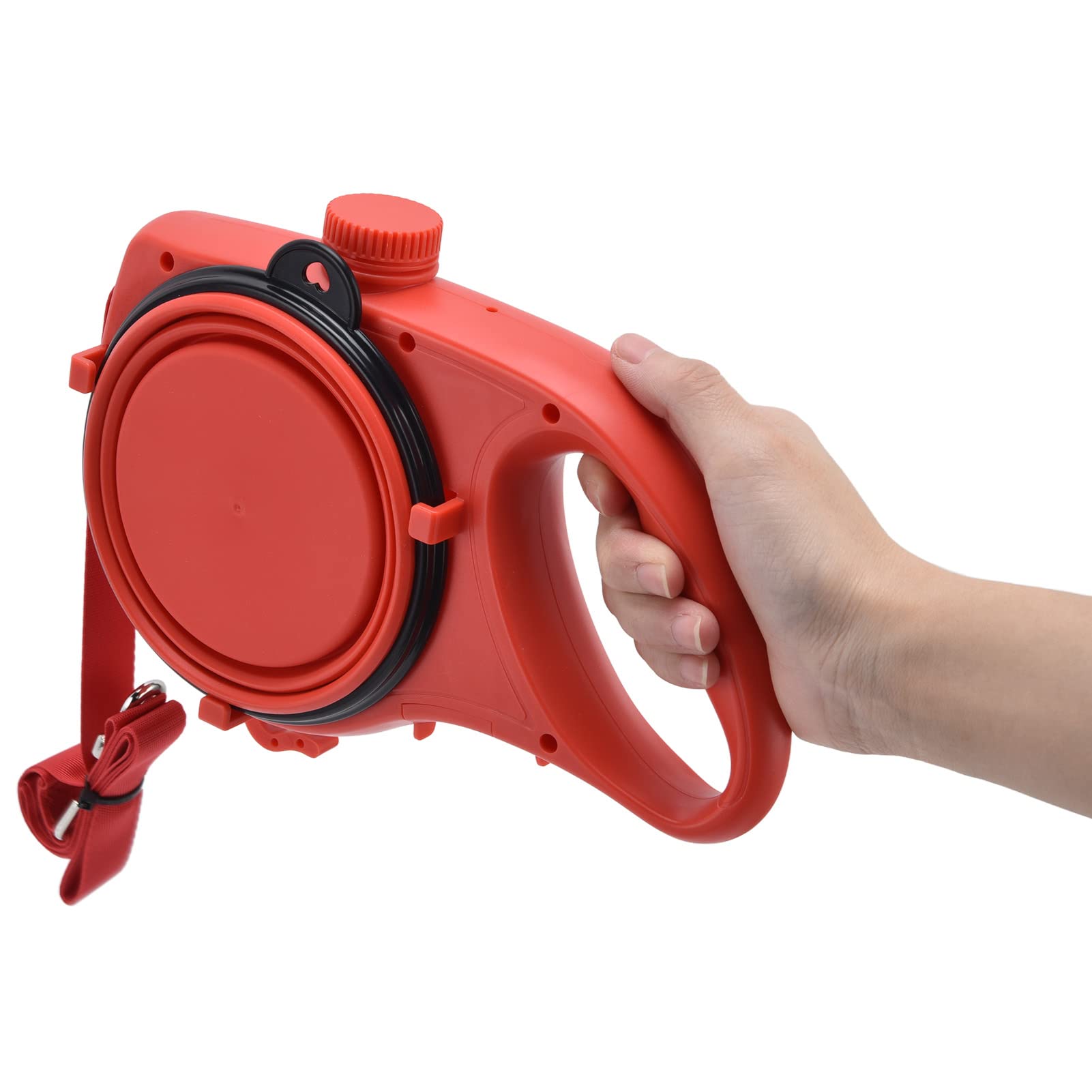 Laisse pour Petit Chien, Laisse Multifonction Portable pour Animaux de Compagnie avec Bol d'eau Pliable pour Petits Chiens Moyens (9,1 * 6,7 * 2,0 Pouces)(Rouge)