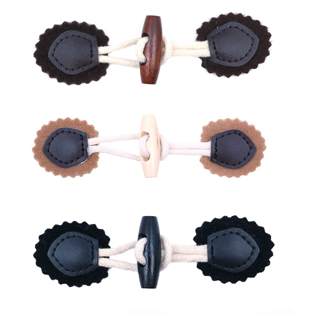 Image secondaire de Lot de 10 boutons à bascule en cuir noir faits à la main pour vêtements