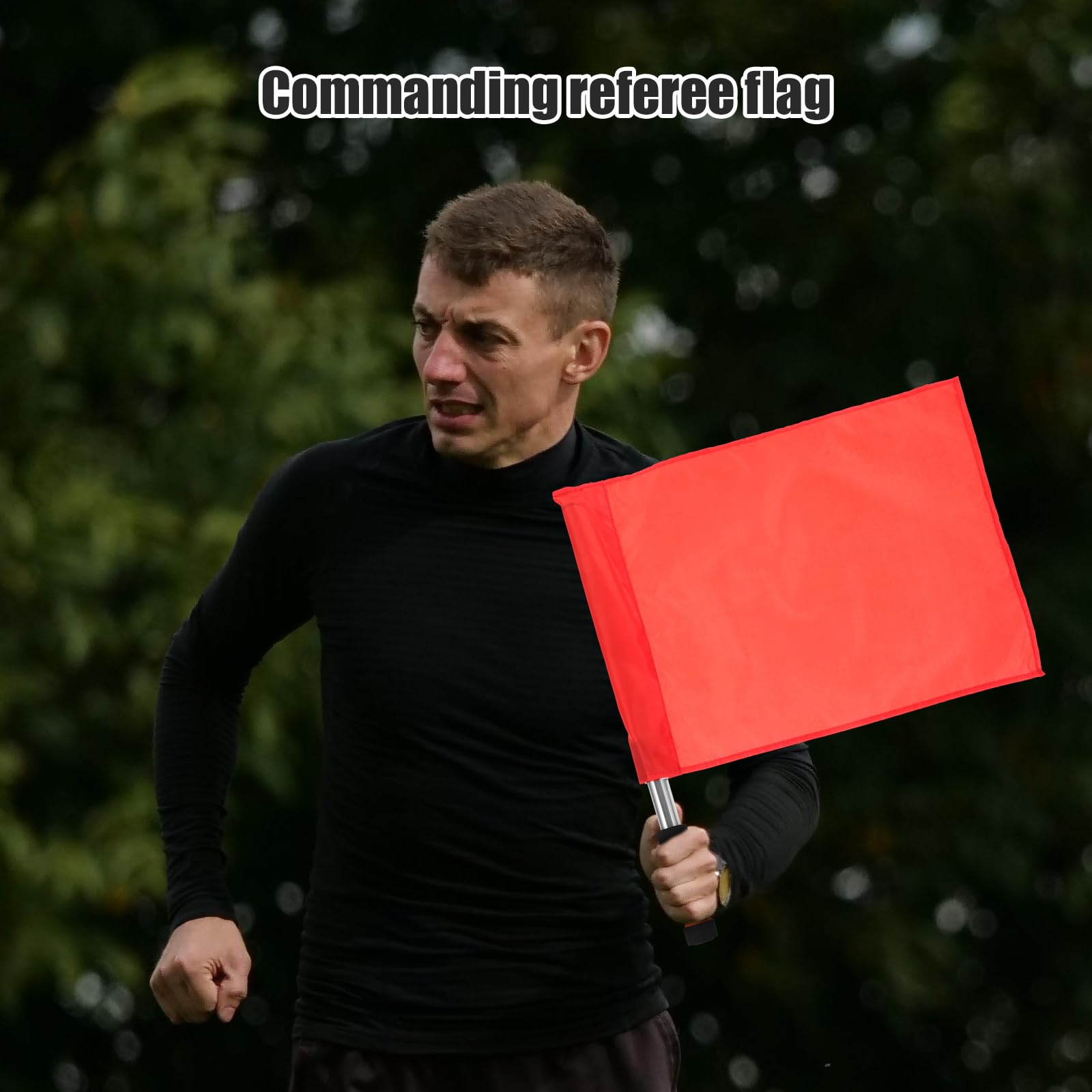 4PCS Track and Field Referee Flags, Red Hand Signal Flags with Stainless Steel Pole, 17.71 X 14.17 Inches, for Match Use