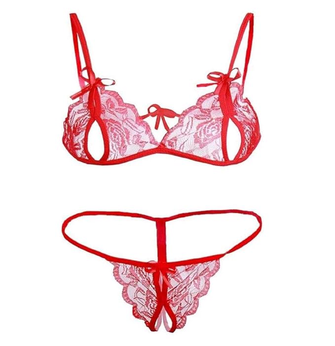 Buy ITSPLEAZURE Women's Crotchless Lingerie Set Stylish Bikini Lace Bra