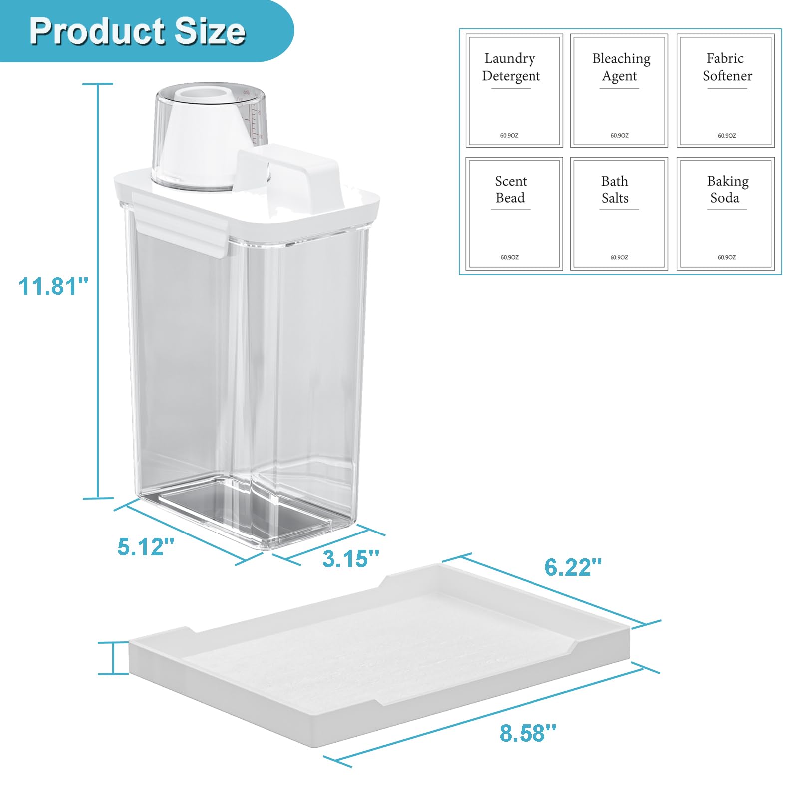 Contenedor dispensador de detergente para ropa de 76 onzas, paquete de 2 dispensadores de detergente líquido, dispensadores de detergente de plástico para lavandería, polvo, suavizante de