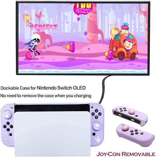 Miniatura 3 de YOOWA Funda de transporte púrpura para Nintendo Switch modelo OLED 2021 Bonita funda de transporte NS OLED 4 en 1 con funda acoplable funda para