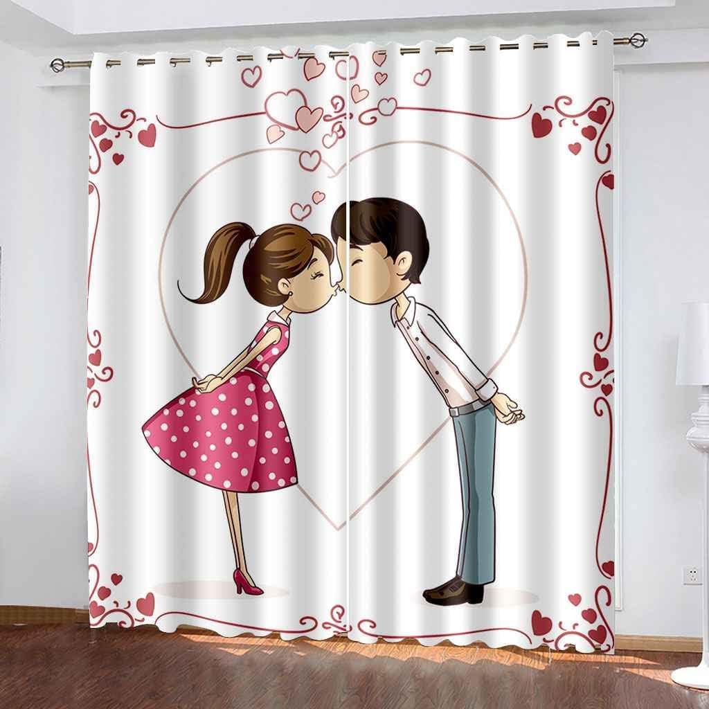 Vorhang Kinderzimmer Junge Mädchen Verdunkelungsvorhänge 3D Cartoon-Paar Fenster Gardinen Wohnzimmer Mit Ösen 220 X 215 cm Blickdichter Schallschutz Vorhang 2Er Set-3Q4P-K2S