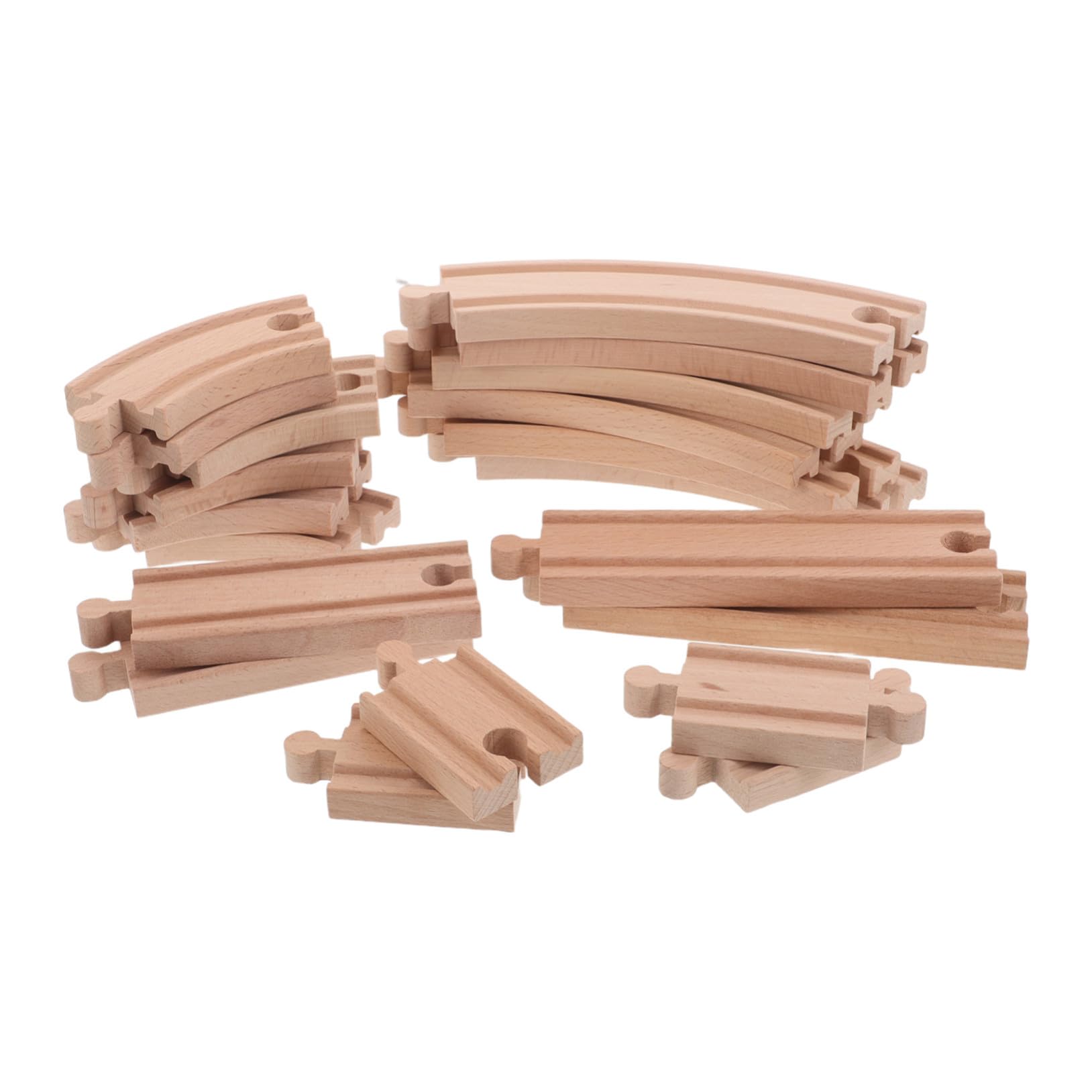 VICASKY Binari in Legno per Trenini 20 Pezzi Beige per Modellini | Tratti Dritti e Curvi, Connettori di Giunzione e Biforcazioni, per Gioco Ferroviario DIY