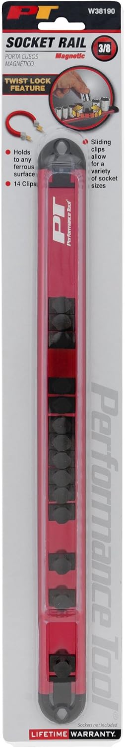 Performance Tool W38190 3/8" Dr. Magnetic Socket Rail, Red, 3/8" Drive Socket Rail - Image 5