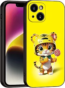 Printed with Cute Tiger for iPhone 15 Case - Cartoon Helmet Tiger with Lollipop Design | Shockproof Slim Cover | Fun & Protective Case, for Girls & Women (B1-Cartoon Cute Tiger)