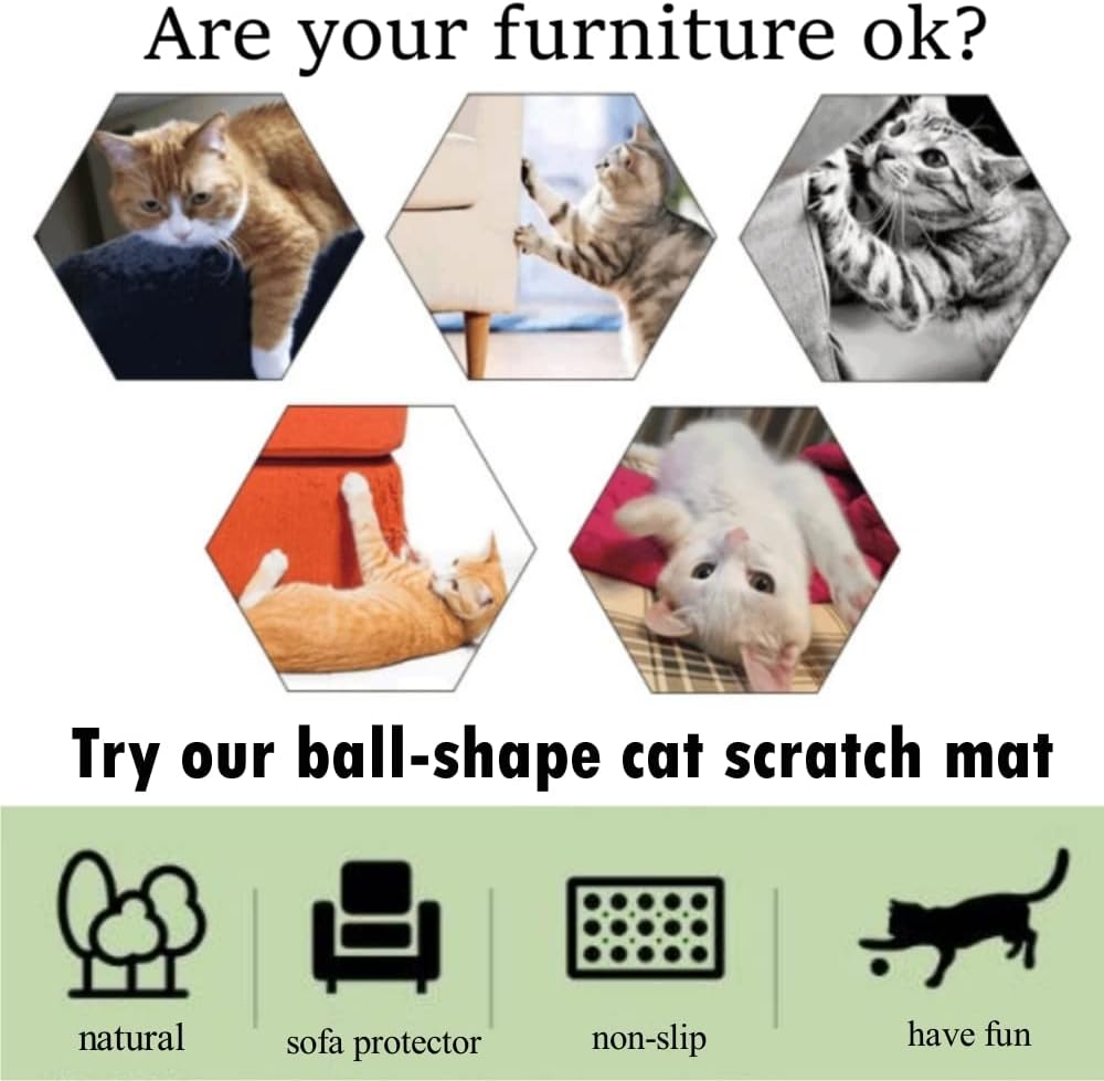 review Ball-Shape Cat Scratching Pad Natural Sisal Cat Scratchers for Indoor Cats Heavy Duty Hanging Cat Scratcher Mat Non-Slip Cat Scratching Board for Grinding Claws Furniture Couch Carpet Sofa Protector