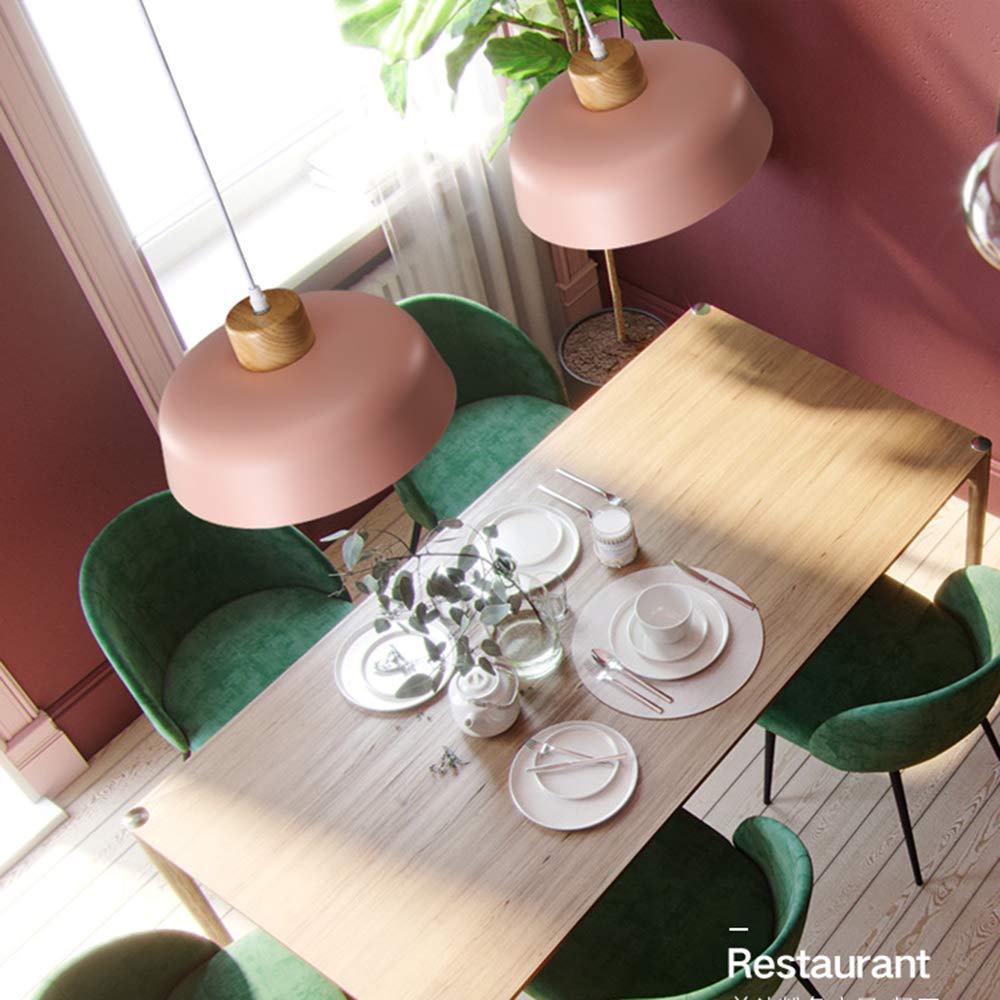 ⌀30cm Pendelleuchte Esstisch, Moderne Bunt Hängeleuchte aus Metall & Holz E27-Fassung, Höhenverstellbar Hängelampe für Küchen, Esszimmer, Schlafzimmer & Wohnzimmer (Rosa)