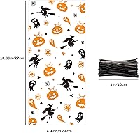 Vista 3 de LOMIMOS 150 bolsas de dulces de celofán de Halloween, bolsas de plástico transparente con 300 lazos giratorios para aperitivos, galletas