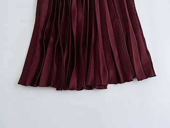 Amazon.com: Women's Silk Satin Casual Pleated Skirt-Burgundy