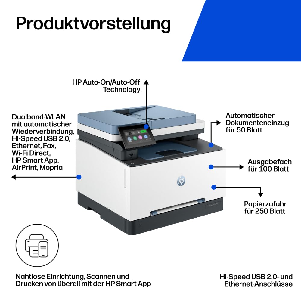 HP Color LaserJet Pro MFP 3302sdwg Multifunktions-Farblaserdrucker, Automatischer beidseitiger Druck, Hohe Druckgeschwindigkeit, Touchscreen, Wi-Fi, Ethernet, USB, Wolf Pro Security
