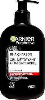 Garnier Pure Active - Gel Nettoyant Charbon - Réduit Points Noirs & Boutons - Nettoie & Désincruste les Pores - BHA & Charbon - Vegan & Cruelty Free - Peaux à Tendance Acnéiques - 250 ml