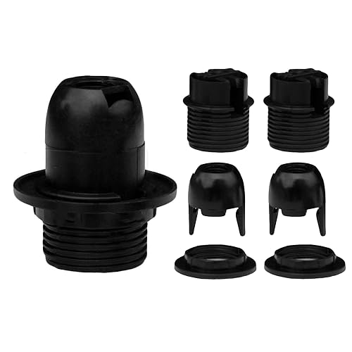 TWDRTDD Enchufe de bombilla E12, soporte de lámpara E12, base de candelabro de plástico con anillo de sombra (3, medio roscado, negro)