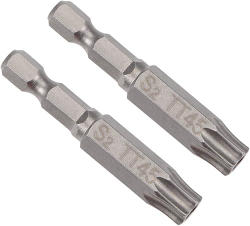 uxcell Juego de 2 puntas de destornillador Torx magnéticas T45, vástago hexagonal de 14 de pulgada de longitud S2 de seguridad a prueba de