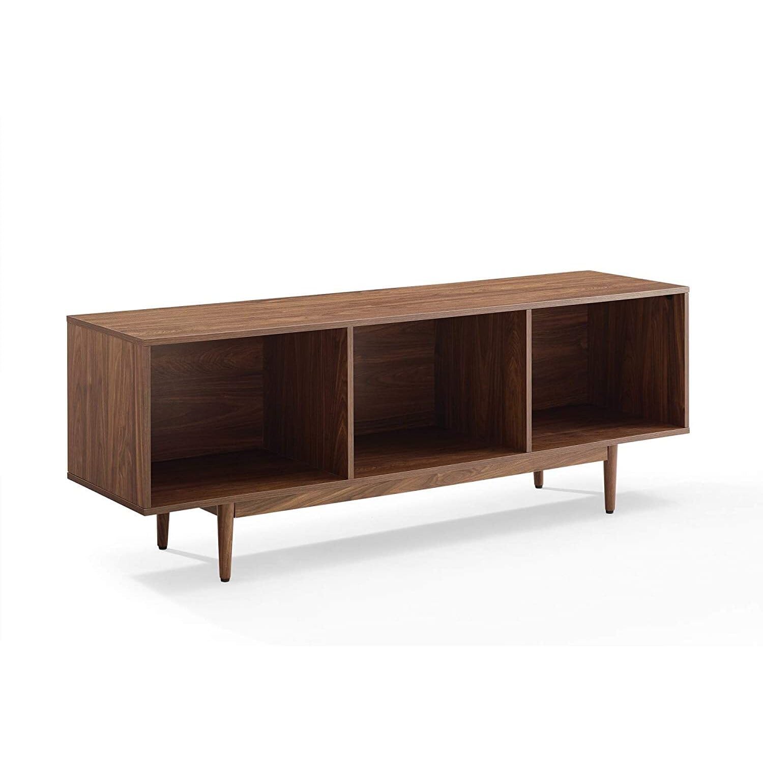 Maykoosh Bohemian Bliss Record Storage Rectangular Console Cabinet Walnut with 2 Doors, Floor Mountable