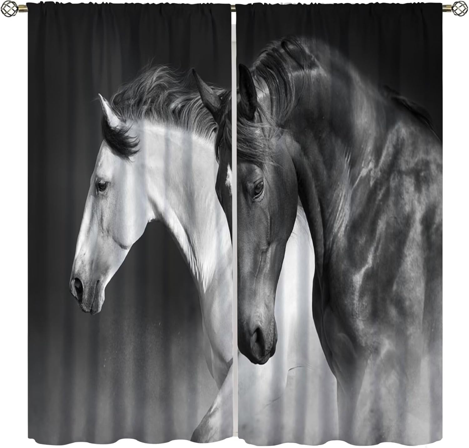 Rideau occultant thermique pour salon chambre bureau motif cheval 3D