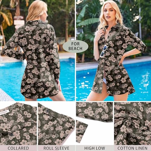 Image of HOTOUCH Women Boyfriend Shirts Button Down Long Sleeve Blouse Cuffed Sleeve Collared Shirt