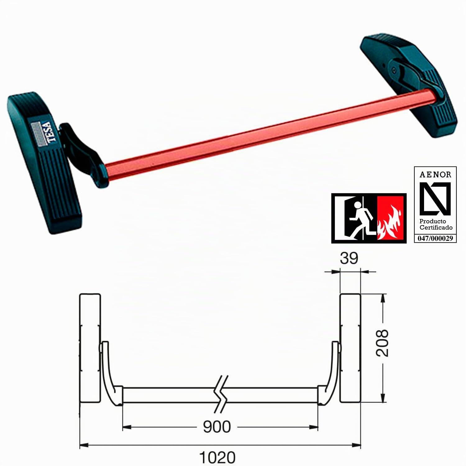 Tesa Assa Abloy - Cerradura Tesa Antipanico 1970/90x8 Negra y Roja