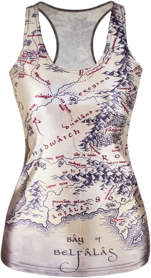 Women Digital Printed Sleeveless T Shirt Vest Tank Tops (world map)