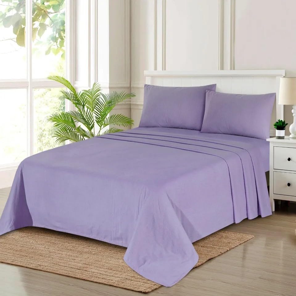 Northren Luxe Extra Deep Thermal Flannelette Fitted & Flat Sheet 100% Brushed Cotton - 32cm/13 inch Super Soft, Cozy, and Warm Bedding (Lilac, Single Flat Sheet) — image 1