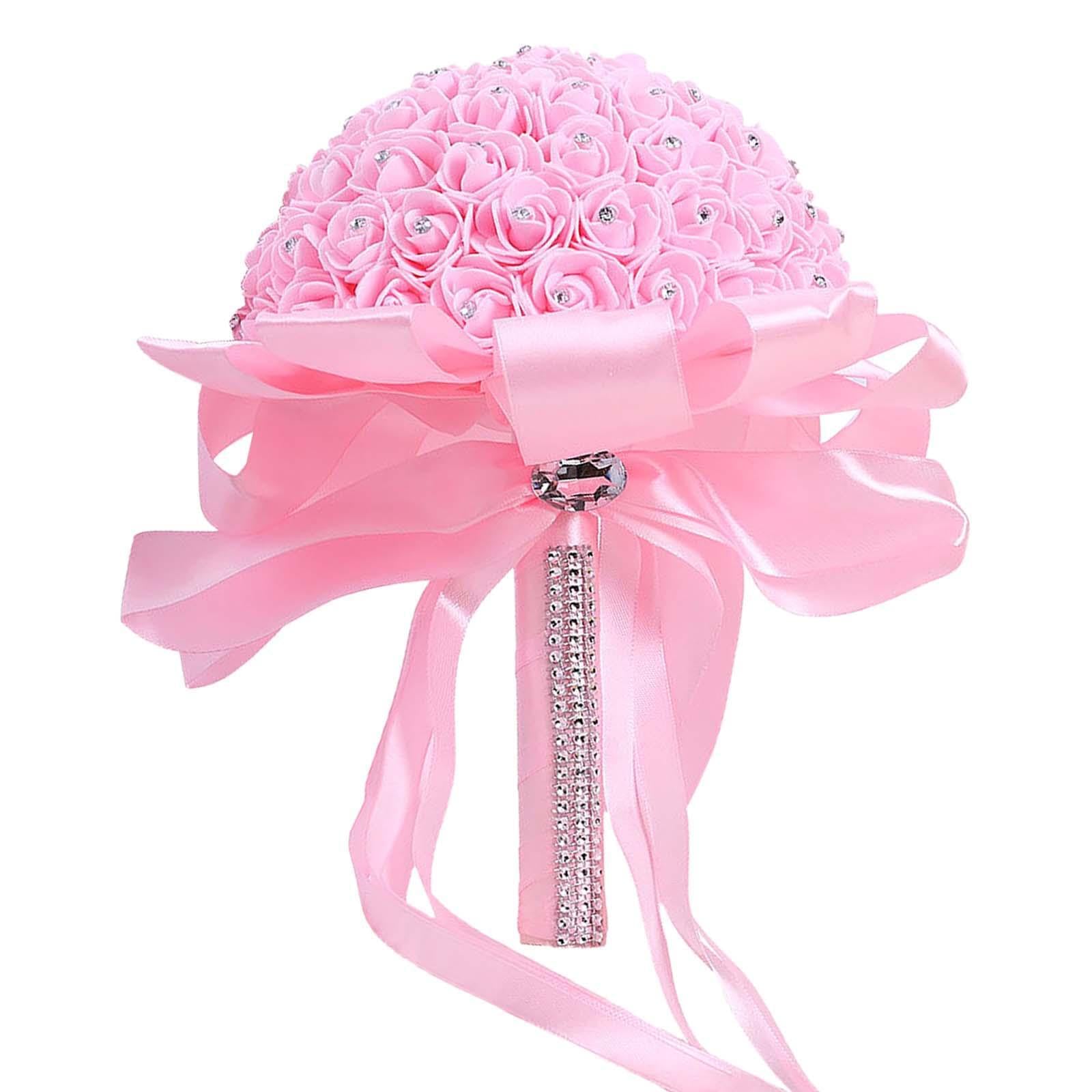 Auyxssz Pink Bridal Bouquet Wedding Bridal Bouquets Artificial Roses Flowers Exquisite Bouquets Lasting Memories At Weddings And Anniversaries Bride Bouquet, 26X22.5cm