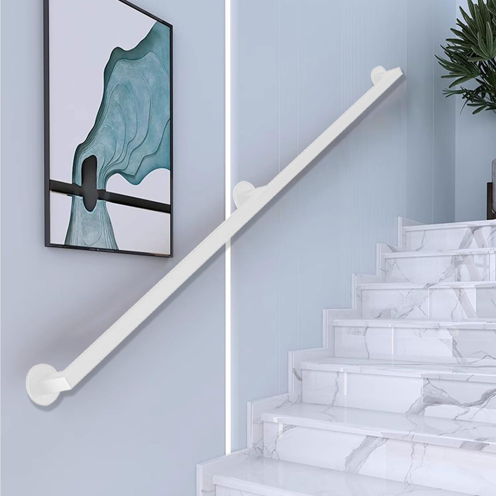 Scumlovy Black/White/Gold Stair Handrail | Modern Stairs Banister Complete Kit 60cm 1m 1.2m 1.5m 1.8m 2m 2.4m 3m 4.8m Stairway Railing Hand Rails for Indoor Outdoor Step Wall Mounted(White,8ft/240cm