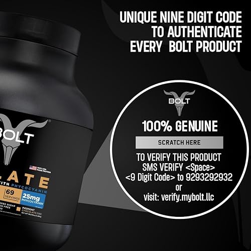 Miniatura 7 de Bolt Whey - Proteína aislada en polvo  con superalimento ficocianina  Fuerza muscular y salud ósea  0.99 oz de proteína por porción  5 libras, 69